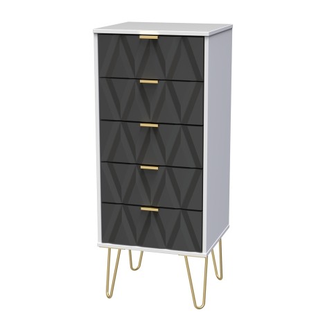 Diamond - Graphite - Chest of 5 Drawers - White Matt Base