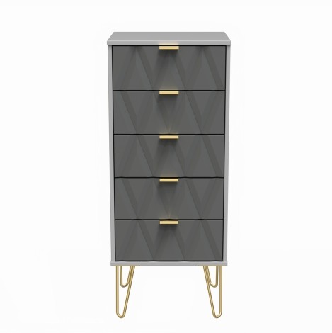 Diamond - Shadow Matt - Chest of 5 Drawers - Grey Matt Finish