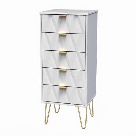 Diamond - Chest of 5 Drawers - White  Matt Finish