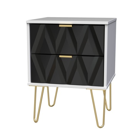 Diamond - Deep Black - 2 Drawer - Bedside Cabinet - White Matt Base