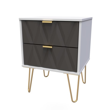 Diamond - Graphite - 2 Drawer - Bedside Cabinet - Grey Matt Base