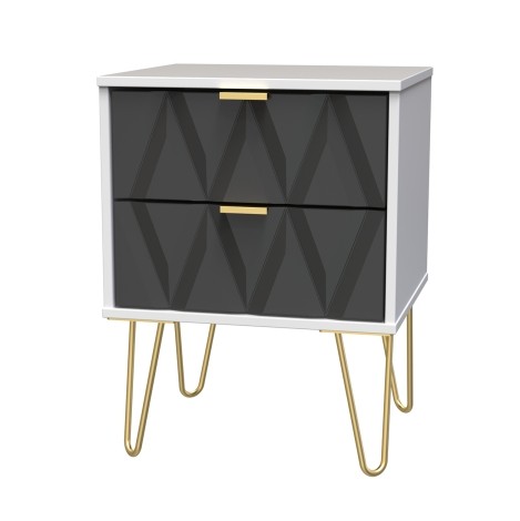 Diamond - Graphite - 2 Drawer - Bedside Cabinet - White Matt Base