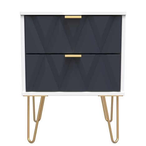 Diamond - Indigo - 2 Drawer - Bedside Cabinet - White Matt Base