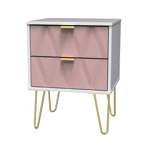 Diamond - Kobe Pink - 2 Drawer - Bedside Cabinet - White Matt Finish Base