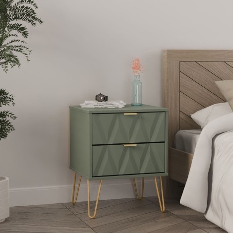Diamond - 2 Drawer - Bedside Cabinet - Reed Green Finish