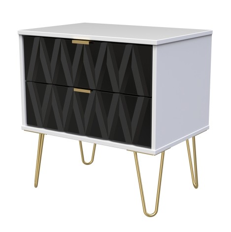 Diamond - Deep Black - Medium - Chest of 2 Drawers - White Matt Base