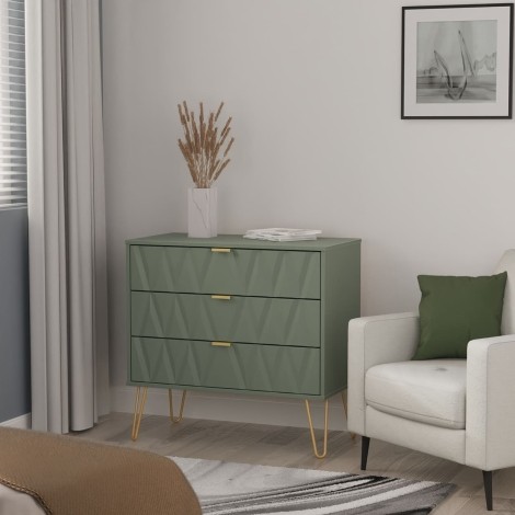 Diamond - Wide - Chest of 3 Drawers - Reed Green Finish