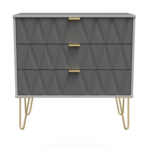 Diamond  - Shadow Matt - Wide - Chest of 3 Drawers - Grey Matt Finish