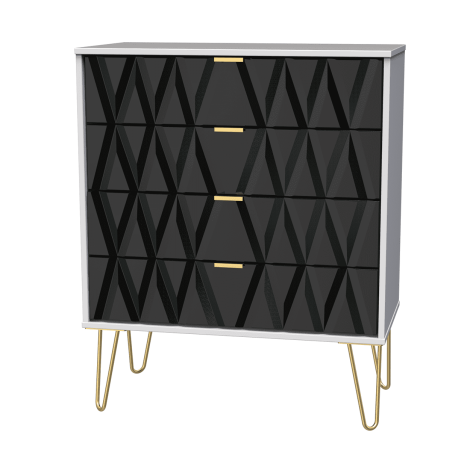 Diamond - Deep Black - Wide - Chest of 4 Drawers - White Matt Base