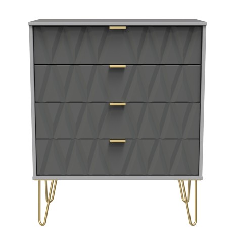 Diamond  - Shadow Matt - Wide - Chest of 4 Drawers - Grey Matt Finish