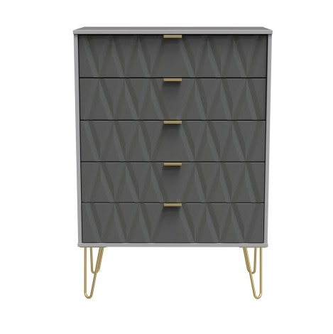 Diamond  - Shadow Matt - Wide - Chest of 5 Drawers - Grey Matt Finish