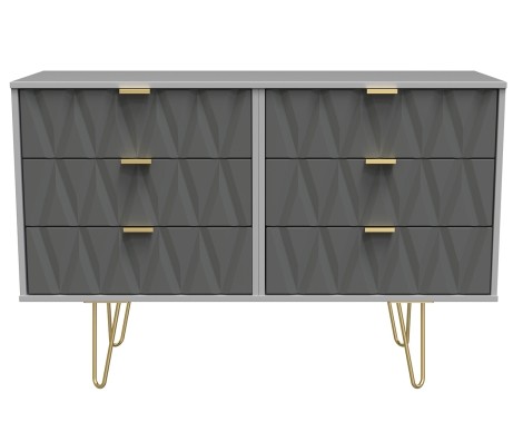 Diamond  - Shadow Matt - Wide - Chest of 6 Drawers - Grey Matt Finish