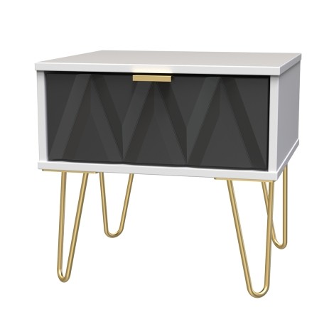 Diamond - Graphite - 1 Drawer - Bedside Cabinet - White Matt Base