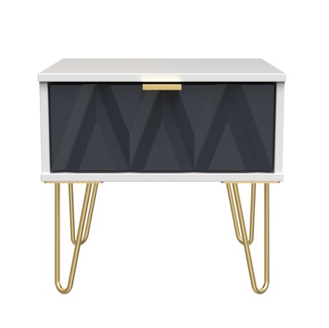 Diamond - Indigo - 1 Drawer - Bedside Cabinet - White Matt Base