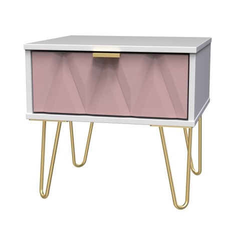 Diamond - Kobe Pink - 1 Drawer - Bedside Cabinet - White Matt Finish Base