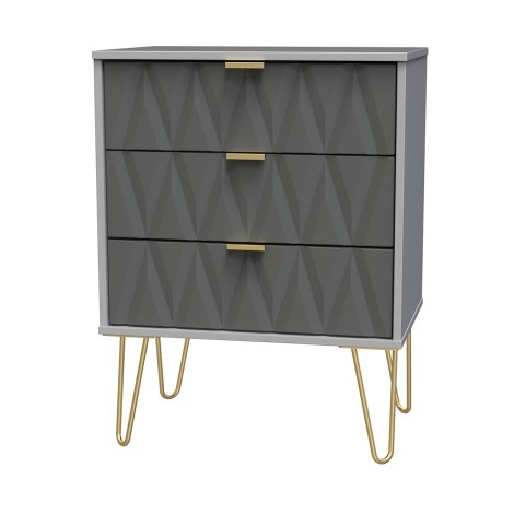 Diamond - Shadow Matt - Medium - Chest of 3 Drawers - Grey  Matt Finish