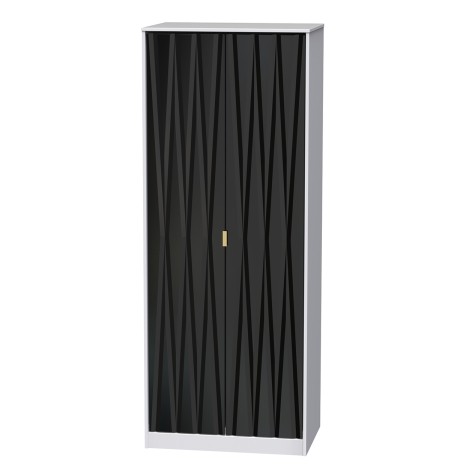 Diamond - Deep Black - 2 Door - Double - Tall - Plain Wardrobe - White Matt Base