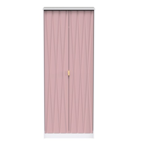 Diamond - Kobe Pink - 2 Door - Tall - Plain Wardrobe - White Matt Finish Base