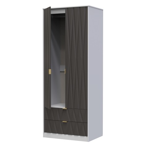 Diamond - Graphite - 2 Door 2 Drawer - Double - Tall - Plain Wardrobe - Grey Matt Base