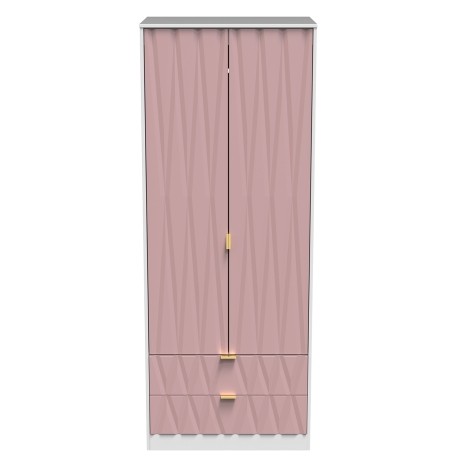 Diamond - Kobe Pink - 2 Door 2 Drawer - Tall - Plain Wardrobe - White Matt Finish Base