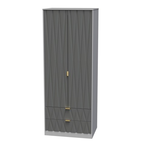 Diamond - Shadow Matt - 2 Door 2 Drawer - Double - Tall - Plain Wardrobe - Grey  Matt Finish