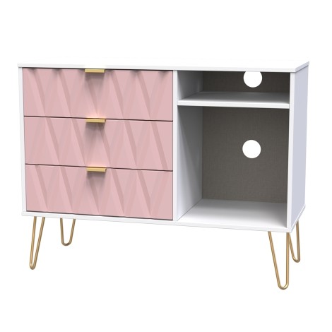 Diamond - Kobe Pink - 3 Drawer - TV Unit - White Matt Base