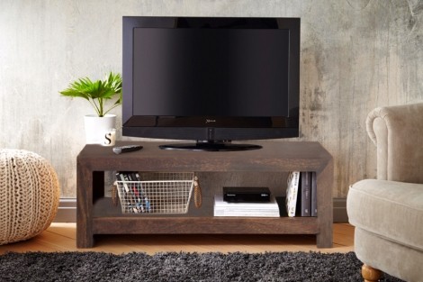 Dakota - Mango Wood - 110cm - TV Unit / Media Unit With Open Shelf - Walnut Brown