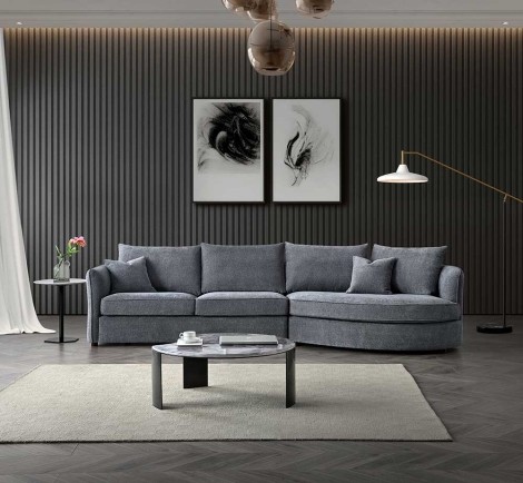 Aluxo Rubin - Charcoal Boucle Fabric - Corner Sofa