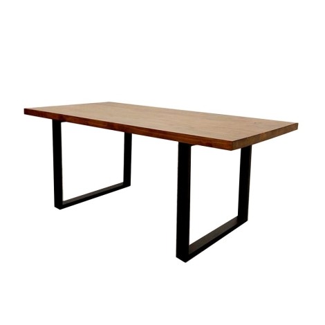 Freya - 1.8m / 180cm - Rectangular Dining Table - Dark Pine Wood Top - Black Metal Legs