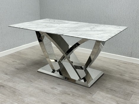 California - Grey Marble Top 1.6m Dining Table with Silver Abstract Base