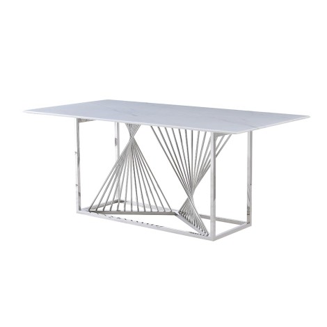 Amelia - White Marble Effect Ceramic Top 1.8m Large Dining Table with Silver Abstract Base