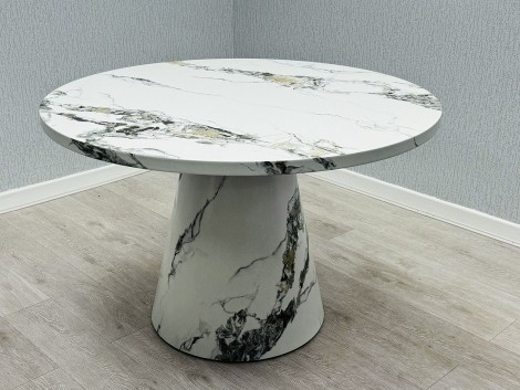 Capri - White Round Shape Marble Effect Dining Table with Pedestal Base