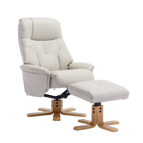 GFA -  Dubai - Mushroom Grey - Plush Faux Leather - 360 Swivel Recliner Chair & Stool