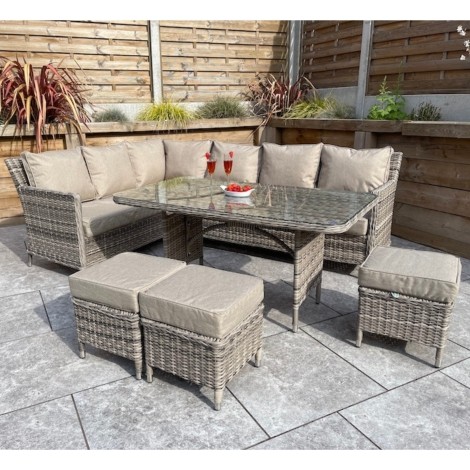 Edwina - Outdoor - Corner Dining Sofa with Table and 3 Stools - UV treated wicker