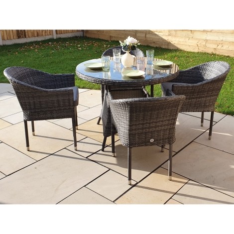 Emily - Outdoor - Grey - 100cm Round Table and 4 Stacking Chairs - UV Treated Wicker