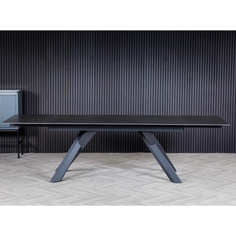 Carbon - Dark Grey - 180cm-280cm - Side Extending Matte Ceramic Dining Table - Dark Grey Powder-coated Base