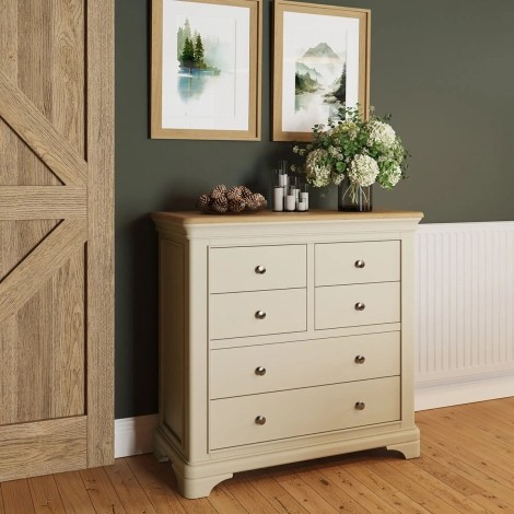 Faire - 4 Over 2 Drawers Chest with Elegant Oak Top - Neutral Putty Cream Finish