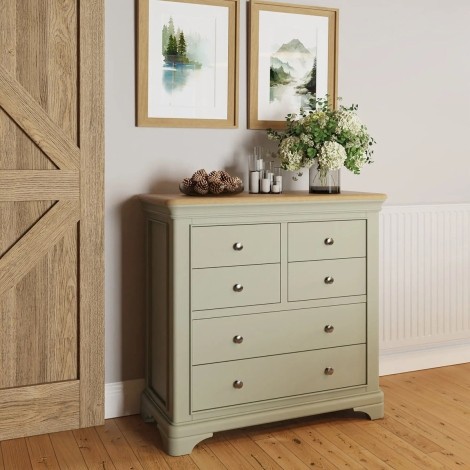 Faire - 4 Over 2 Drawers Chest with Elegant Oak Top - Neutral Sage Green Finish