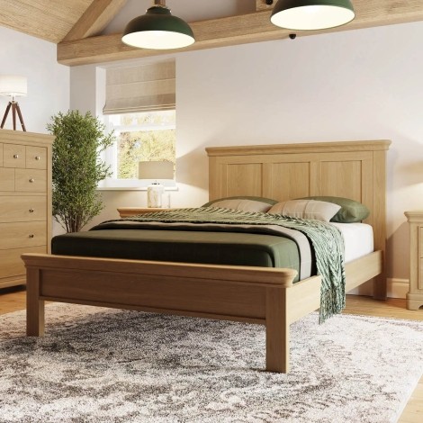 Faire - 4ft6in Double 135cm Shaker Panel Bed Frame with Oak Tops - Natural Oak Finish