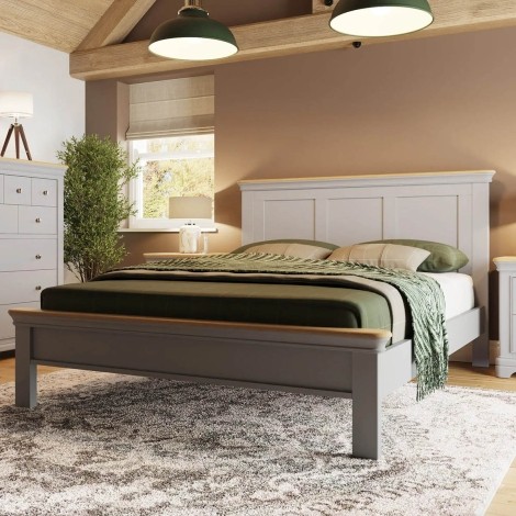 Faire - 5ft King Size 150cm Shaker Panel Bed Frame with Oak tops - Neutral Dove Grey Finish