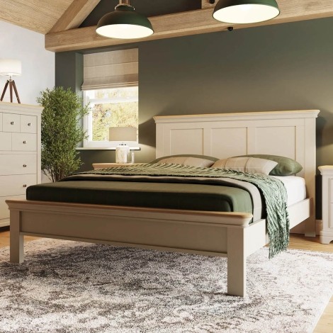 Faire - 5ft King Size 150cm Shaker Panel Bed Frame with Oak Tops - Neutral Putty Cream Finish