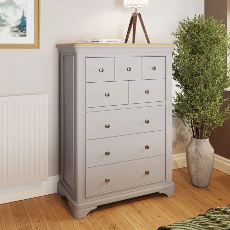 Faire - 5 Over 3 Chest of Drawers with Oak Top - Dove Grey Painted Finish