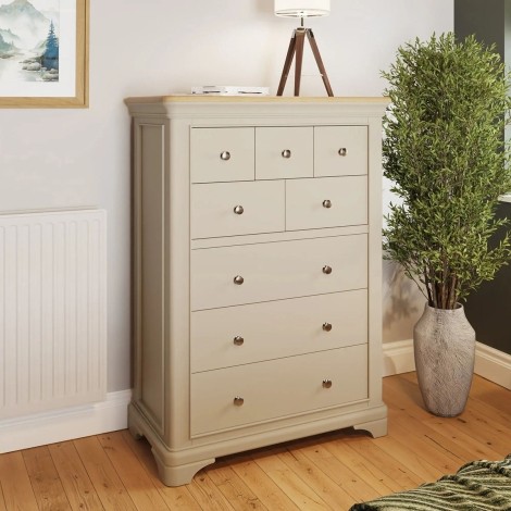 Faire - 5 Over 3 Chest of Drawers with Oak Top - Neutral Putty Cream Finish