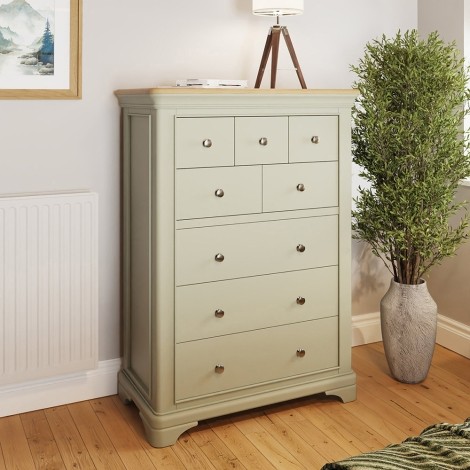 Faire - 5 Over 3 Chest of Drawers with Oak Top - Neutral Sage Green Finish 