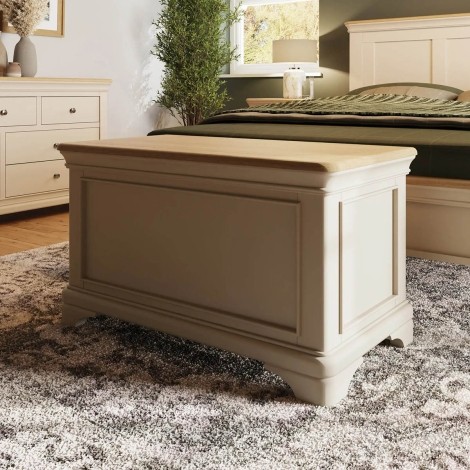 Faire - Ottoman Blanket Box / Bed Box with Oak Top - Neutral Putty Cream Finish