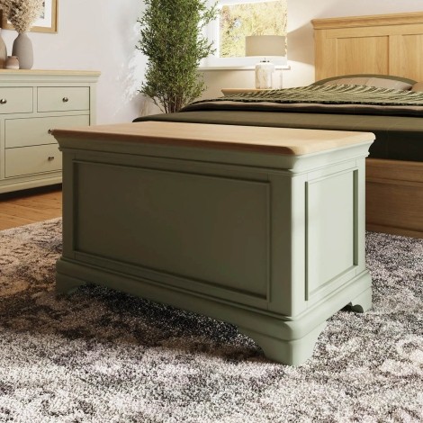 Faire - Ottoman Blanket Box / Bed Box with Oak Top - Neutral Sage Green Finish