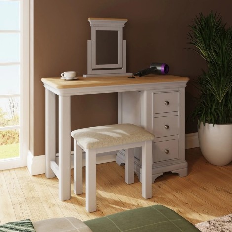 Faire - 3 Drawer Dressing Table Set with Oak Top - Neutral Dove Grey Finish