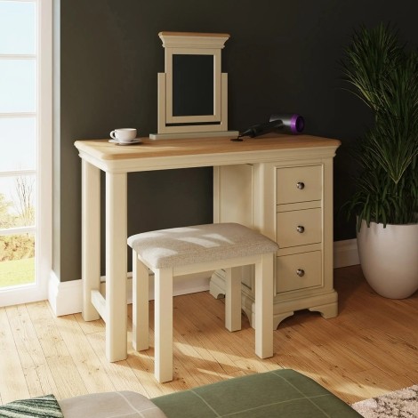 Faire - 3 Drawer Dressing Table Set with Oak Top - Neutral Putty Cream Finish