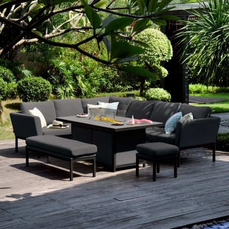 Pulse Rectangular Corner Dining Set - With Fire Pit Table / Charcoal