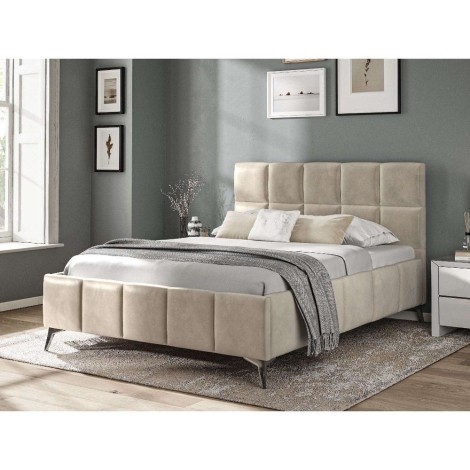 Beige Linen Fabric Upholstered - 4'6" Double Bedstead - 135cm - Chrome Legs